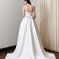 Glamorous Satin A-Line Strapless Wedding Dress with Detachable Tulle Veil DP7123