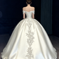 Elegant Satin Embroidery Beaded Wedding Dress A-Line Off-Shoulder Bridal Gown DP7129