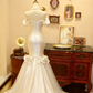 Glamorous Satin Off-Shoulder Wedding Dress Mermaid 3D Flowers Bridal Gown DP7154