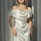 Robe de mariée fourreau élégante en satin blanc à épaules dénudées DP7201