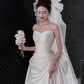 Ethereal Satin Wedding Dress Classic A-Line Strapless Bow-Embellished Bridal Gown DP7205