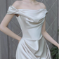 Elegant Satin Off-Shoulder Wedding Dress Classic Sheath Bridal Gown DP7206