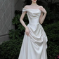 Elegant Satin Off-Shoulder Wedding Dress Classic Sheath Bridal Gown DP7206
