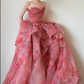 Elegant Pink Chiffon Floral A-Line Sweetheart Strapless Ruffled Layers Evening Gown DP7212