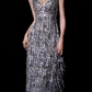 Chic Silver Sequin Fringe Sheath Plunging V-Neck Evening Gown DP7213