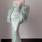 Elegant Mint Green Strapless with Ruffled Sleeves Pearl Sweetheart Sheath Evening Gown DP7215