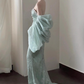 Elegant Mint Green Strapless with Ruffled Sleeves Pearl Sweetheart Sheath Evening Gown DP7215