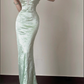 Elegant Mint Green Strapless with Ruffled Sleeves Pearl Sweetheart Sheath Evening Gown DP7215