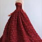 Robe de bal glamour bordeaux sans bretelles à sequins et roses 3D pour Quinceañera ou Sweet 15 DP7214