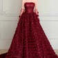Robe de bal glamour bordeaux sans bretelles à sequins et roses 3D pour Quinceañera ou Sweet 15 DP7214