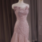 Elegant Pink Strapless Sequin Mermaid Tulle Evening Gown DP7217