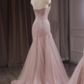 Elegant Pink Strapless Sequin Mermaid Tulle Evening Gown DP7217