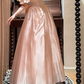 Vintage Pink Satin Puffed Sleeves Intricate Bodice Fairytale Evening Gown DP7263