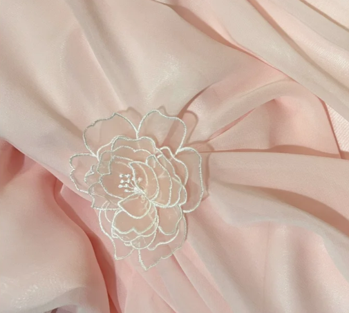 Vintage Pink One-Shoulder Prom Dress Draped Ruffled Lace Floral Detail Chiffon Evening Gown DP7269