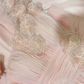 Vintage Pink One-Shoulder Prom Dress Draped Ruffled Lace Floral Detail Chiffon Evening Gown DP7269