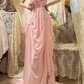 Vintage Pink One-Shoulder Prom Dress Draped Ruffled Lace Floral Detail Chiffon Evening Gown DP7269
