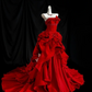 Glamorous Red Strapless Layered Ruffles & Bow Detail Satin Sweet 16 Quinceanera Ball Gown DP7270