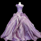 Elegant Lavender Strapless Lace Applique Layered Organza Ruffles Sweet 16 Quinceanera Ball Gown DP7275