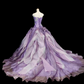 Elegant Lavender Strapless Lace Applique Layered Organza Ruffles Sweet 16 Quinceanera Ball Gown DP7275