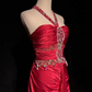 Glamorous Rust Red One-Shoulder Sheath Satin Ruched Formal Dress with Elegant Train Prom Dress DP7287