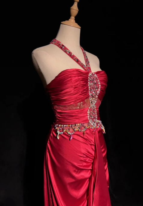 Glamorous Rust Red One-Shoulder Sheath Satin Ruched Formal Dress with Elegant Train Prom Dress DP7287
