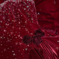 Vintage-Inspired Burgundy Strapless Velvet Evening Gown Starry Sequin Details Floral Applique Prom Dress DP7289
