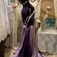 Romantic Purple Spaghetti Strap Mermaid Evening Gown 3D Floral Applique Sheer Lace Train Prom Dress DP7290