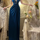 Glamorous Royal Blue Halter-Neck Evening Gown Sheath Beaded Satin Ruched Prom Dress DP7292
