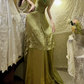Glamorous Olive Green V-Neck Cutout Floral Evening Gown DP7293