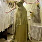 Glamorous Olive Green V-Neck Cutout Floral Evening Gown DP7293