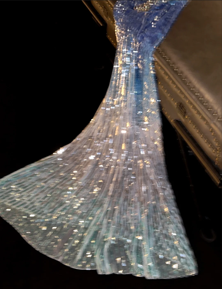 Gorgeous Ocean Blue Ombre Sequin Sparkly Cold Shoulder Evening Gown DP7342