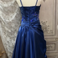 Vintage Navy Blue Satin Beaded Spaghetti Straps Bow Evening Gown DP7374