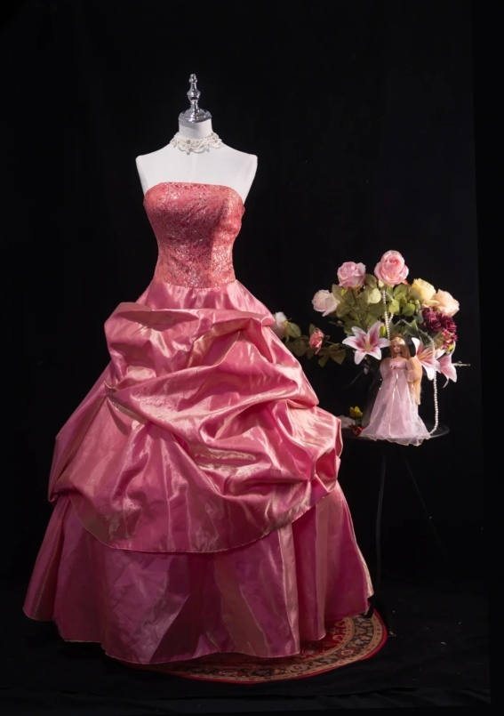 Romantic Hot Pink Strapless Satin Ruffled Sweet 16 Quinceanera Ball Gown  DP7419