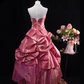 Romantic Hot Pink Strapless Satin Ruffled Sweet 16 Quinceanera Ball Gown  DP7419