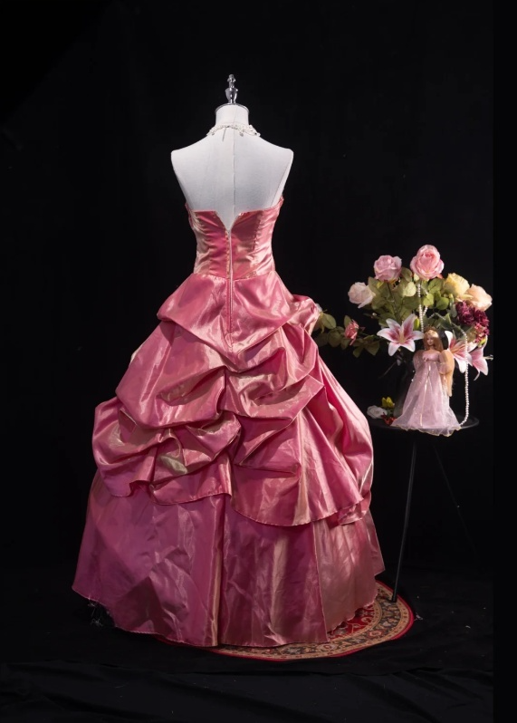 Romantic Hot Pink Strapless Satin Ruffled Sweet 16 Quinceanera Ball Gown  DP7419