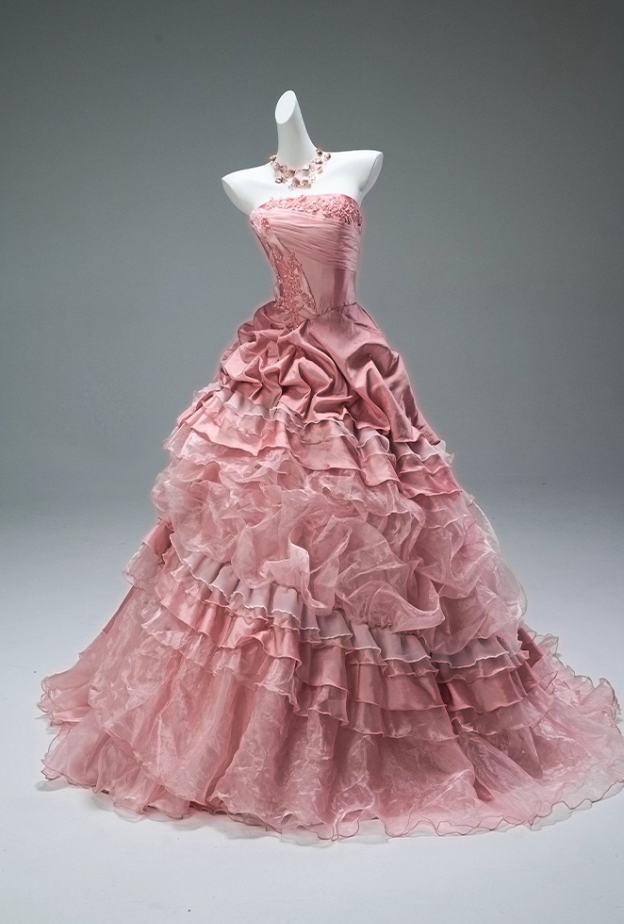 Gorgeous Pink Strapless Ruffled Tulle Lace Applique Satin Sweet 16 Quinceanera Ball Gown  DP7420