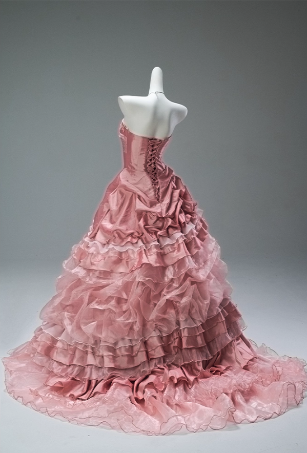 Gorgeous Pink Strapless Ruffled Tulle Lace Applique Satin Sweet 16 Quinceanera Ball Gown  DP7420