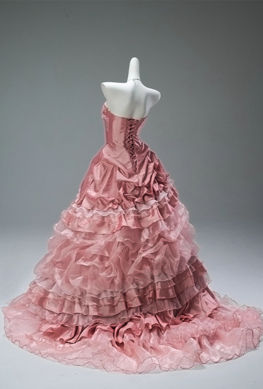 Gorgeous Pink Strapless Ruffled Tulle Lace Applique Satin Sweet 16 Quinceanera Ball Gown  DP7420