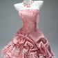 Gorgeous Pink Strapless Ruffled Tulle Lace Applique Satin Sweet 16 Quinceanera Ball Gown  DP7420