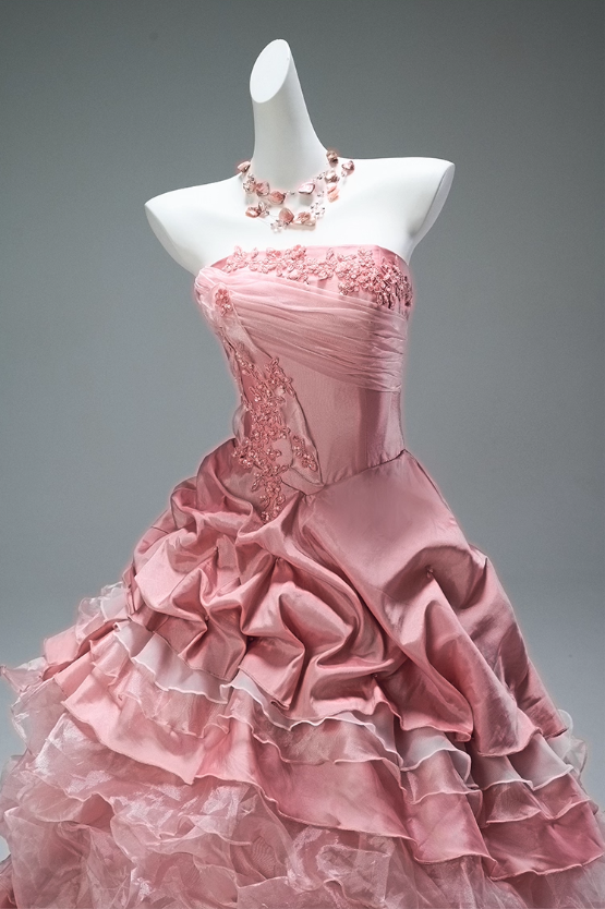 Gorgeous Pink Strapless Ruffled Tulle Lace Applique Satin Sweet 16 Quinceanera Ball Gown  DP7420