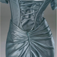 Vintage Satin Off-Shoulder Sheath Ruched Prom Dress Evening Gown DP7423