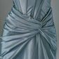 Vintage Satin Off-Shoulder Sheath Ruched Prom Dress Evening Gown DP7423