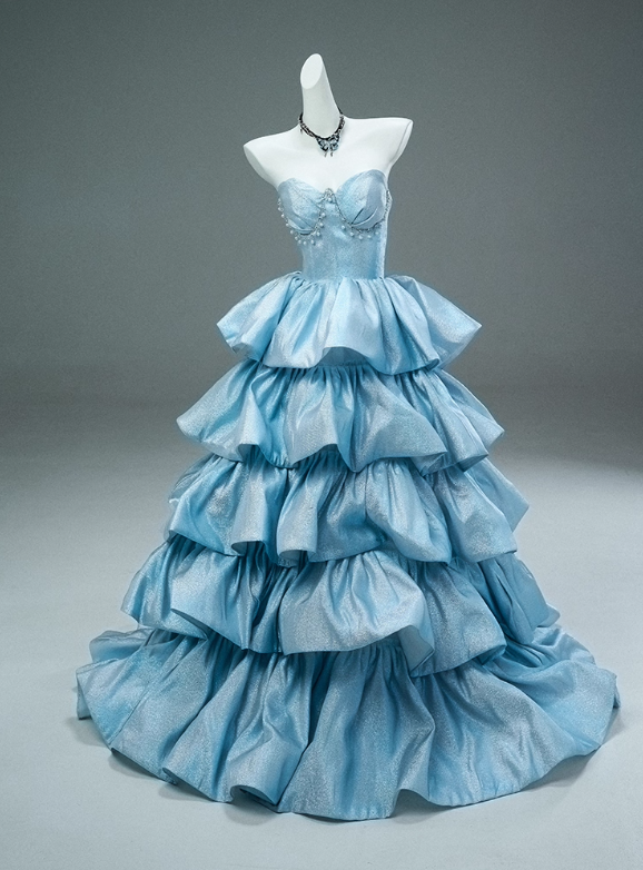 Gorgeous Light Blue Strapless Tiered Ruffled Satin Sparkle Fabric Sweet 16 Quinceanera Ball Gown  DP7424