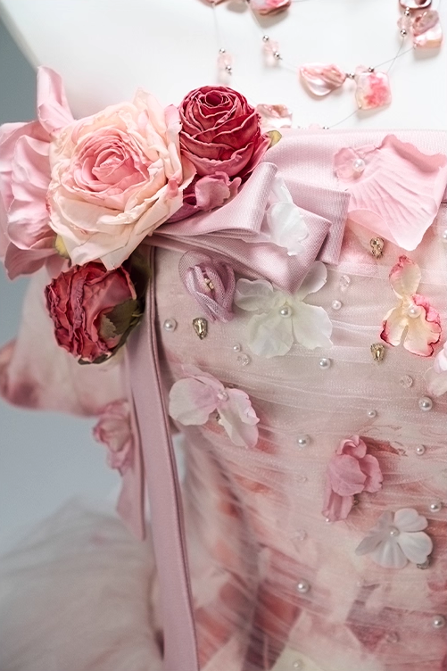 Gorgeous Pink Ombre Tulle 3D Rose Floral Strapless Ruffled Sweet 16 Quinceanera Ball Gown  DP7425