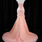 Gorgeous Pink Strapless Mermaid 3D Rose Lace Embroidery Formal Evening Gown DP7428