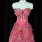 Magnifique robe de soirée rose fuchsia bustier à sequins 3D à volants et fleurs DP7431