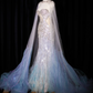 Gorgeous Pastel Ombre Mermaid Baeded Tulle Cape Iridescent Formal Evening Gown DP7432