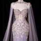Gorgeous Pastel Ombre Mermaid Baeded Tulle Cape Iridescent Formal Evening Gown DP7432