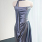 Gorgeous Gray-Blue Satin Strapless Sparkle Fabric Ruched Evening Gown DP7434