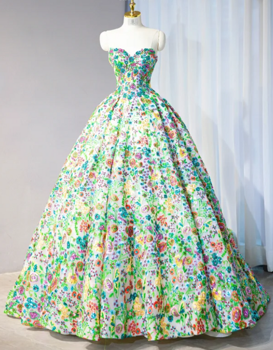 Gorgeous Floral Strapless A-Line Sweetheart Evening Gown DP7441